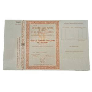 Certificat d'obligation 2000 francs société lyonnaise de dépots et crédit industriel 1981