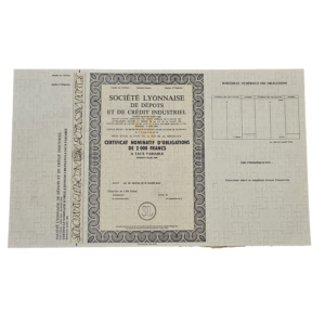 Certificat d'obligation 2000 francs société lyonnaise de dépots et crédit industriel 1980