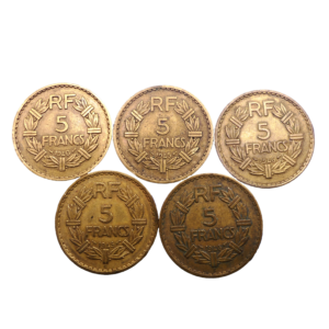 Revers lot 5 Francs Lavrillier Bronze aluminium 1940 , 1945 ,1946