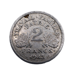 Revers 2 francs 1943 Beaumont le roger France