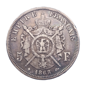 Revers 5 Francs 1868 Strasbourg BB contremarqué SEDAN