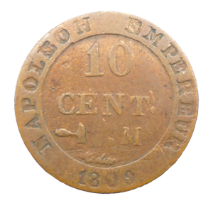 Revers France 10 centimes 1809 M Toulouse Napoléon Ier