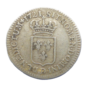 Revers sixième d'écu 1721 D Lyon Louis XV France