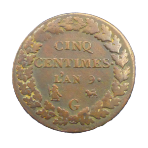 Revers 5 centimes Dupré an 9 Genève France