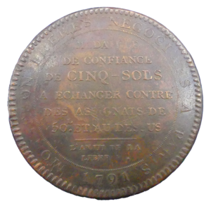 Avers Monneron 5 sols 1791 1er type France