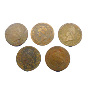 Avers lot 5 pièces 1 centime Dupré an 7 - 1848 - 1849