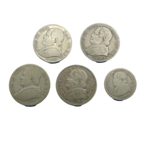 Avers lot pièces argent états pontificaux 10 soldi - 1 lira - 20 baiocchi