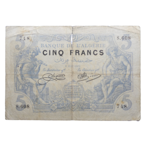 Recto 5 francs Algérie 1915