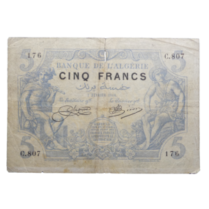 Recto 5 francs Algérie 1916