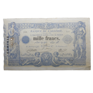 Recto 1000 Francs Tunisie 1918
