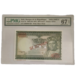 Recto 500 francs Mali 1967 specimen PMG67 EPQ