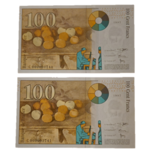 Verso lot 100 Francs Cézanne 1997 consécutifs UNC petits numéros