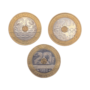 Avers lot 20 francs tri métallique Coubertin Jeux meditérannéens mont saint michel