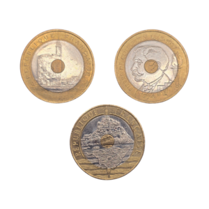 Revers lot 20 francs tri métallique Coubertin Jeux meditérannéens mont saint michel