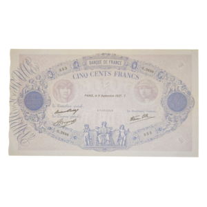 Recto billet 500 francs bleu et rose 1937 SUP P-88